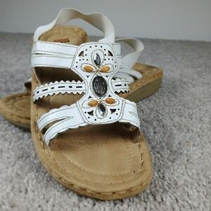 Earth Spirit Portland White Leather Beaded Comfort Sandals Women's Size 6